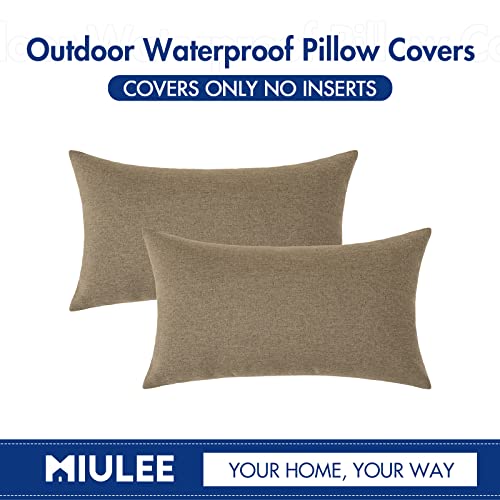 Decorative Outdoor Pillow Covers Lumbar Waterproof 12x20 Khaki (20" x 12" (Pack of 2) / Khaki)