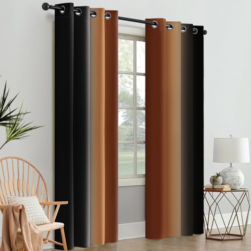 Ombre Burnt Orange and Black Room Darkening Curtains 84 inches (52"W x 84"L (Pack of 2) / Burnt Orange and Black)