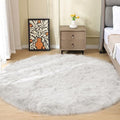 White Shag Round Rugs 6ft Washable Faux Sheepskin Fluffy Fur Area Rugs for Living Room Large Circle Boho Nursery Rug Teen Room Décor (6' (Round) / White)