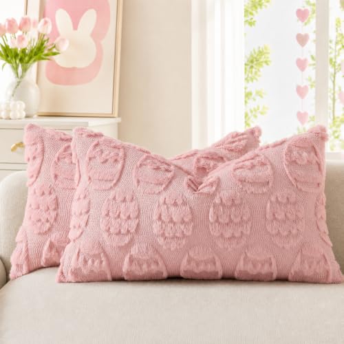 Pink Faux Fur Egg Throw Pillow Covers 12x20 Set of 2 (20" x 12" (Pack of 2) / Eggs Pink)