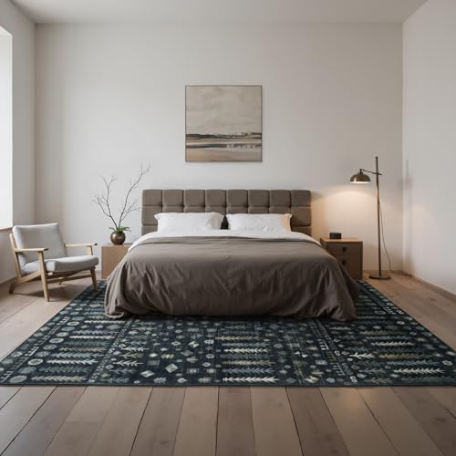 8x10 Retro Washable Area Rugs for Living Room (8' x 10' (Rectangular) / Black-white-blue-brownness)