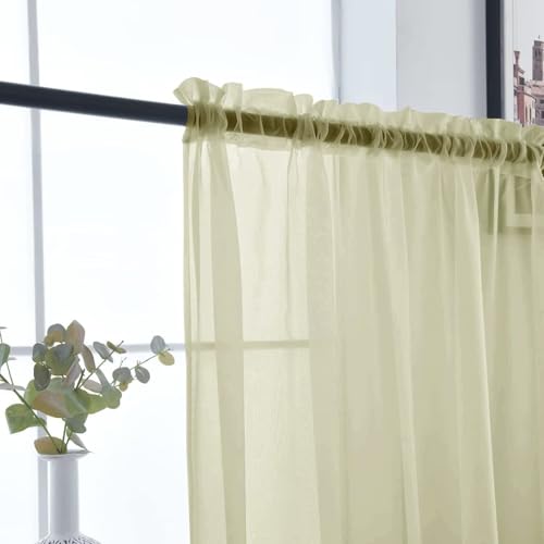 Basic Rod Pocket Sheer Voile Window Curtain Panels Sage Green 1 Pair 2 Panels 52 Width 63 Inch Long for Kitchen Bedroom Children Living Room Yard（Sage Green (Sage Green / 52"W x 63"L (Pack of 2))