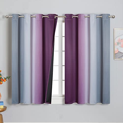 Purple and Grey Ombre Blackout Curtains for Bedroom 52Wx45L Inch 2 Panels (Purple and Grey / 52"W x 45"L (Pack of 2))
