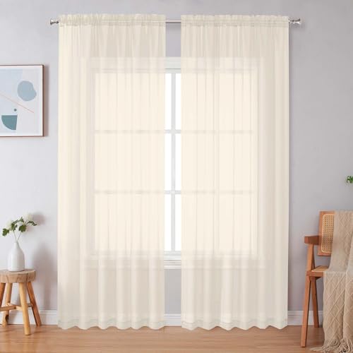 Cream Sheer Curtains 84 Inches Long (Cream / 59"W x 84"L (Pack of 2))