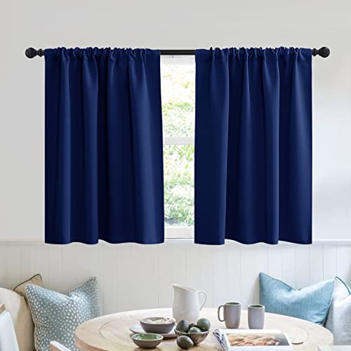 Short Blackout Privacy Curtains 30 inch Long for Bathroom Window (Marine Blue / 42"W x 30"L (Pack of 2))