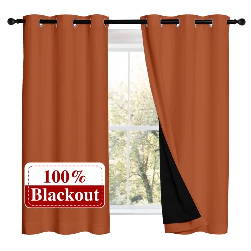 100% Blackout Curtains 54 inches Long (Burnt Orange / 42"W x 54"L (Pack of 2))