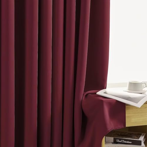 Blackout Curtains for Bedroom 108 inch Long 2 Panels (Burgundy Red / 52"W x 108"L (Pack of 2))