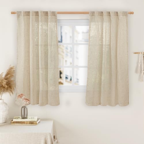 Semi Sheer Window Linen Curtains 54 Inch Length (Linen / 34"W x 54"L (Pack of 2))