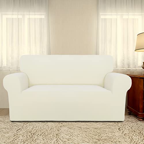 Stretch Loveseat Covers Fleece Couch Covers for Sofa Ivory (Medium Loveseat / Ivory)
