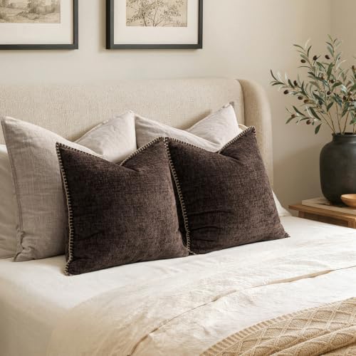 Decorative Couch Throw Pillow Covers 20x20 Inch Dark Brown 2 Pack (Reddish Brown / 20" x 20" (Pack of 2))