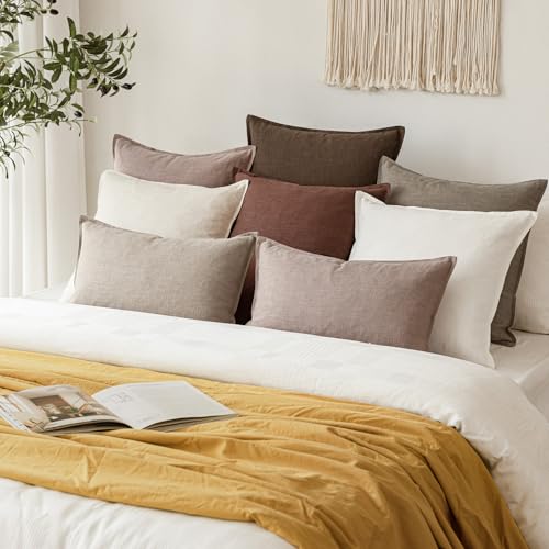 Linen Solid Decorative Throw Pillow Covers 26x26 Inch Brown Tan (26" x 26" (Pack of 2) / Dune)