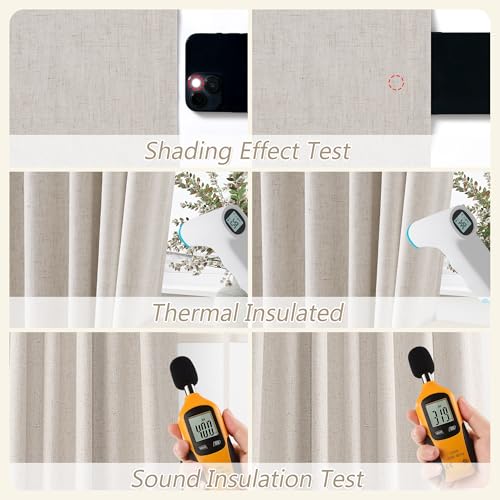 100% Blackout Curtains 108 Inch Length 2 Panels Set for Living Room Bedroom Back Tab Thermal Insulated Black Out Linen Drapes Room Darkening Window Curtains 108 Inches Long (Sand Beige / 52"W x 108"L (Pack of 2))
