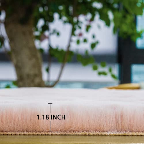 Fluffy Pink Washable Runner Rugs for Bedroom Fuzzy Faux Rabbit Shag Fur Rug for Living Room Furry Runner Rugs for Hallway 2x8 Nursery Rug (2' x 8' (Runner) / Pink)
