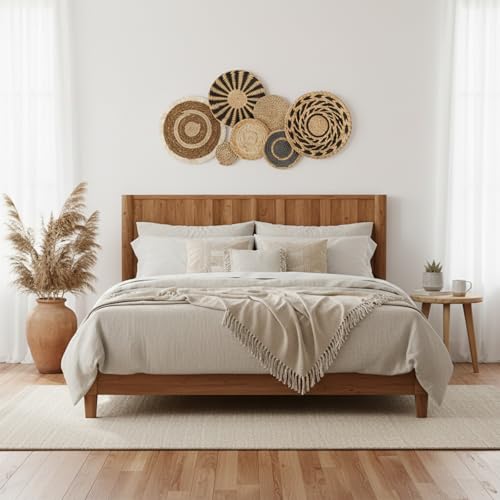 7 Pcs Boho Wall Basket Decor Decorative Hanging Woven Wall Basket Decor Round Farmhouse Hanging Baskets Handmade Woven Baskets Walls Decorative for Kitchen Rustic Home Summer Decorations