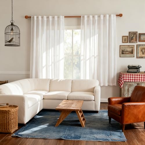 White Sheer Curtains 63 inch Length for Bedroom Semi Sheer Light Filtering Curtains Short Window Treatment Privacy Protect Drapes Set (50"W x 63"L (Pack of 2) / Pure White)