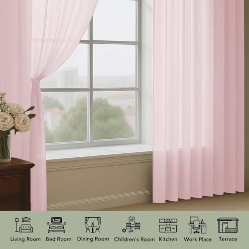Sheer Curtains 84 Inches Long 2 Panels Set (Blush / 59"W x 84"L (Pack of 2))