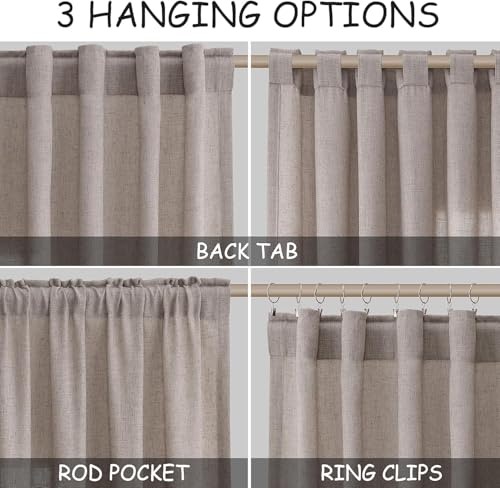 Brownish Grey Linen Curtains for Living Room 86 Inches Long Back Tab Light Filtering Semi Sheer Curtain Modern Farmhouse Decor for Bedroom Office Luxury Textured Drapes 52x86 (52"W x 86"L (Pack of 2) / Brownish Grey)