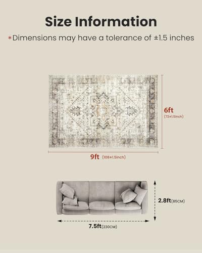 Amada 6x9 Washable Area Rug for Dining Room (6' x 9' (Rectangular) / Grey/Beige)