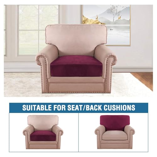 Velvet Stretch Couch Cushion Cover Plush Cushion Slipcover for Chair Cushion Furniture Protector Seat Cushion Sofa Cover (Wine/Burgundy / 1 Cushion Armchair)