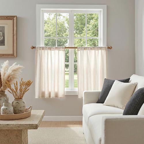 Semi Sheer Natural Linen Curtains 36 Inch Length 2 Panels (34"W x 36"L (Pack of 2) / Natural Linen)