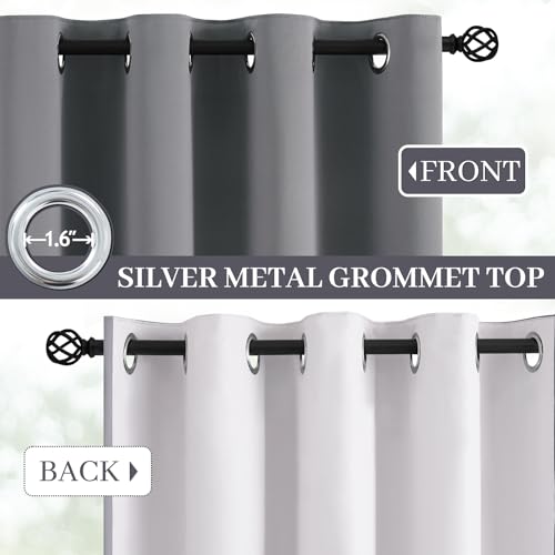 Grey 100% Blackout Curtains 52x63 inch Long Gray Drapes (Grey / 52"W x 63"L (Pack of 2))