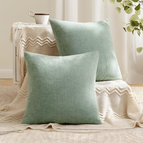 Greyish Green Chenille Couch Throw Pillow Covers (20" x 20" (Pack of 2) / Greyish Green)