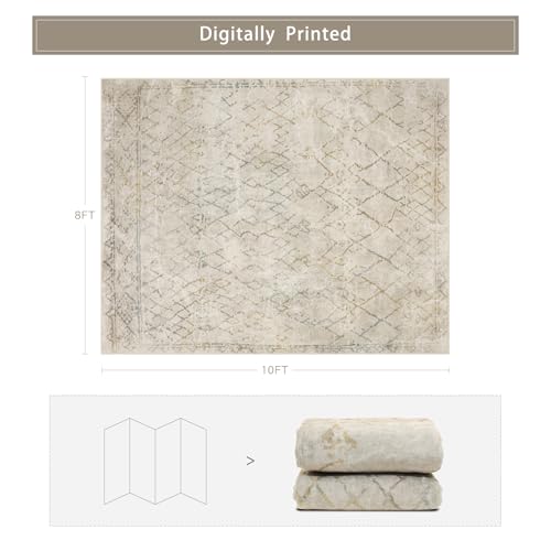8x10 Washable Area Rugs for Living Room (8' x 10' (Rectangular) / Morocco-camel-blue-orange)