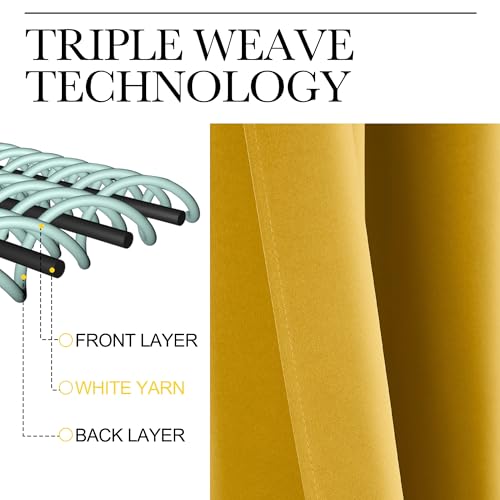 Room Darkening Gold Curtains 63 inch Length 2 Panels (Gold / 52"W x 63"L (Pack of 2))