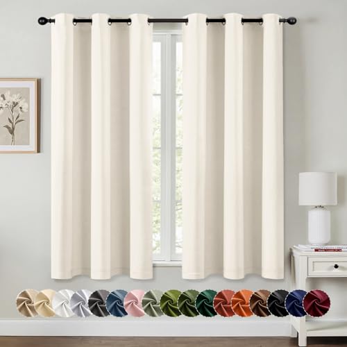 Blackout Curtains for Bedroom 2 Panels 40 x 45 Inch Long Beige White (Beige White / 40"W x 45"L (Pack of 2))