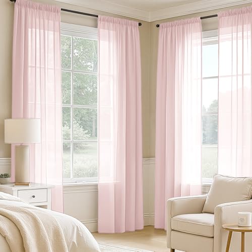 Blush Pink Sheer Curtains 96 Inches Long 4 Panels 42 x 96 Inches (42"W x 96"L (Pack of 4) / Blush Pink)
