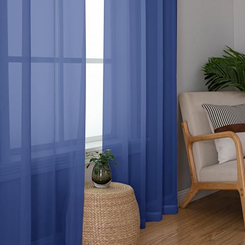 Royal Blue Sheer Curtains 96 inches Long 2 Panels (Royal Blue / 42"W x 96"L (Pack of 2))