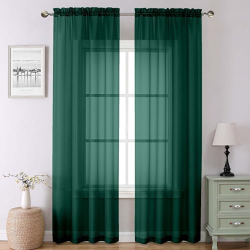 Hunter Green Sheer Curtains 90 Inches Long 2 Panels (Hunter Green / 42"W x 90"L (Pack of 2))