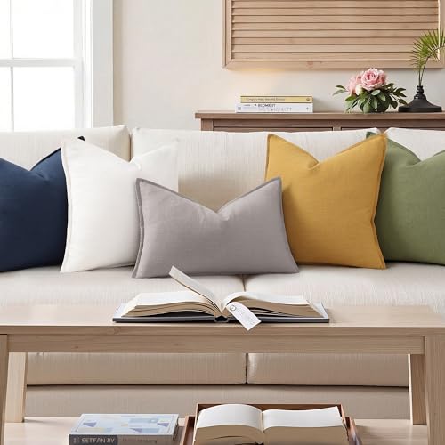 Fall Light Grey Linen Throw Pillow Covers 12x20 Set of 2 (Light Grey / 20" x 12" (Pack of 2))