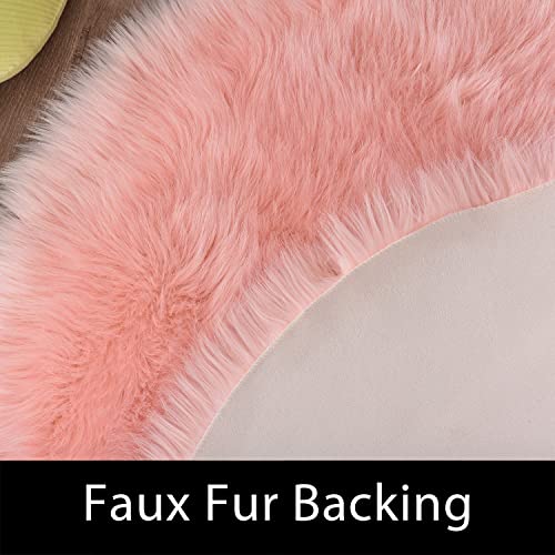 Round Pink Faux Sheepskin Fur Rug Circle Rugs 4ft Soft Fluffy Rugs for Bedroom Girls Living Room Rug for Dorm Floor Luxury Home Decor (4' (Round) / Pink)