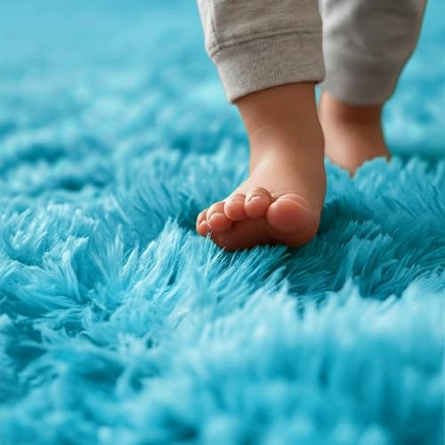 Blue Large Fuzzy Round Circle Area Rug 6Ft for Living Room Bedroom (Blue / 6' (Round))