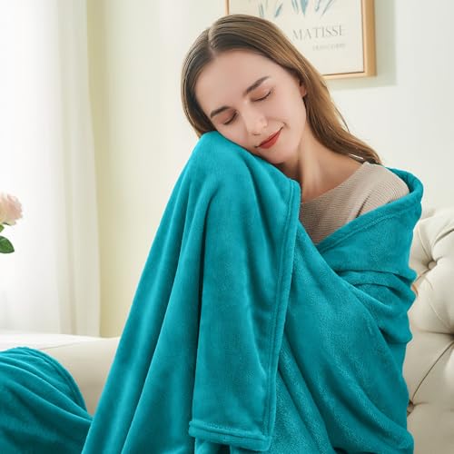 Fleece Blanket Soft Plush Queen Size Bed Blanket Teal Blue 90"x90" (Teal Blue / Queen(90"x90"))