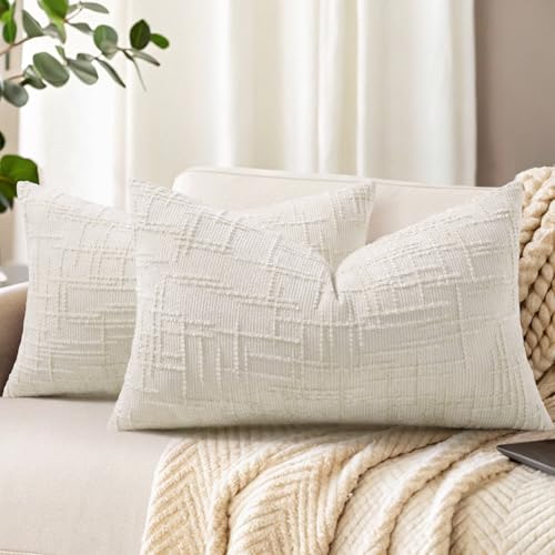Textured Chenille Throw Pillow Covers 12x20 Set of 2 Cream White (Cream White / 20" x 12" (Pack of 2))