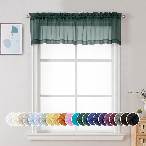 Sheer Valances for Windows 2 Pack (Hunter Green / 42"W x 14"L (Pack of 2))