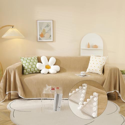 Khaki Loveseat Covers Couch Cover for Dogs Cats Solid Sofa Covers for 3 Cushion Couch Machine Washable Couch Covers for Sectional Sofa L Shape Chenille Sofa Slipcover Soft (71" x 134" / Daisy:khaki)