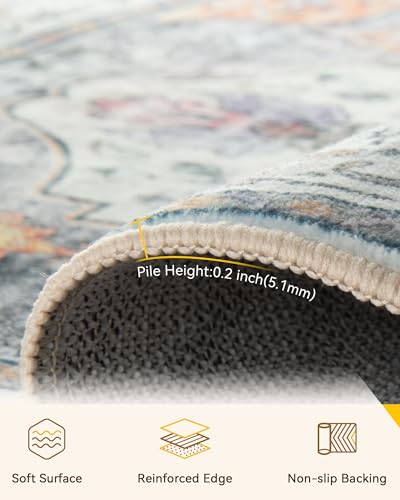 Washable Area Rug (Beige/Carbon Grey/Orange / 7' x 7' (Square))