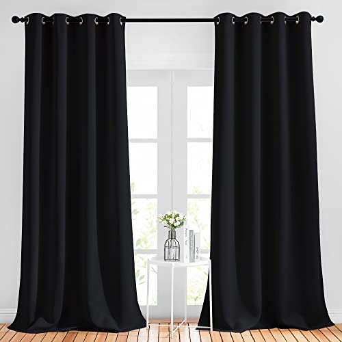 Black Out Curtains 96 inches Long for Living Room (Black / 52"W x 96"L (Pack of 2))
