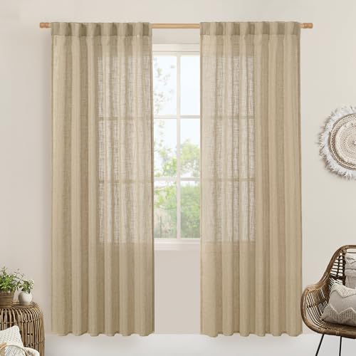 Linen Blended Curtains for Bedroom (Brown / 52"W x 80"L (Pack of 2))