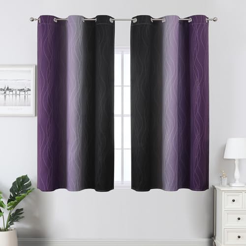 Black and Purple Ombre Blackout Curtains 45 Inch Length (Black and Purple / 42"W x 45"L (Pack of 2))