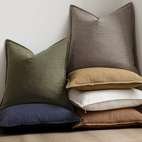 Linen Solid Decorative Throw Pillow Covers 26x26 Inch Brown Tan (26" x 26" (Pack of 2) / Dune)