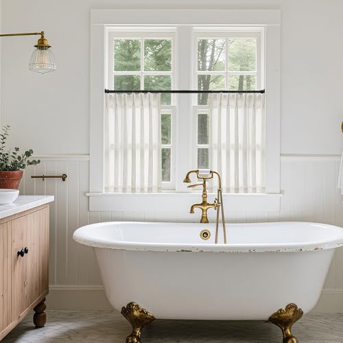 Pinch Pleated Linen 36 Inch Length Kitchen Curtains 2 Panels Set (Natural / 40"W x 36"L (Pack of 2))