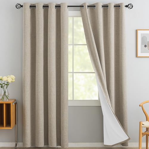 Natural Linen Textured Curtains 90 Inches Long for Living Room (Linen Natural / 52"W x 90"L (Pack of 2))