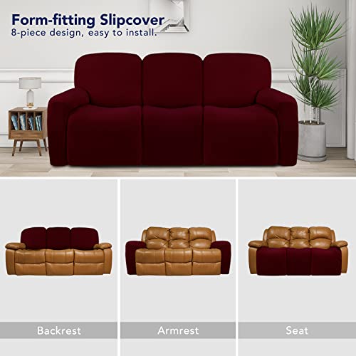 Super Stretch 3 Seats Recliner Sofa Couch Cover with Pocket (Large Recliner Sofa / Wine)