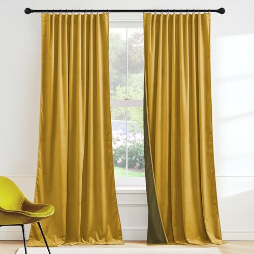 Mustard Yellow Velvet Curtains 84 inches for Bedroom Living Room (Mustard / 52"W x 84"L (Pack of 2))