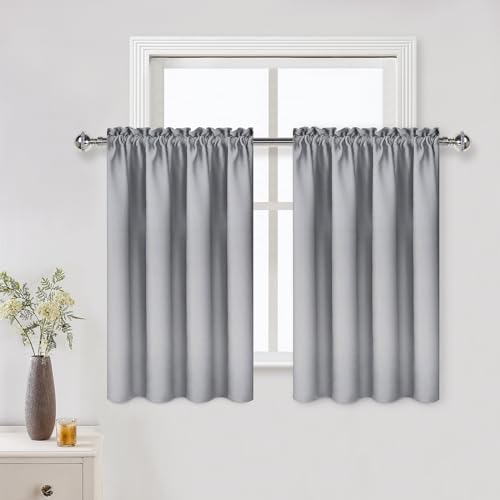 Short Blackout Curtains 42 x 36 Inch Long for Kitchen RV Bunk 2 Panels (Silver Grey / 42"W x 36"L (Pack of 2))