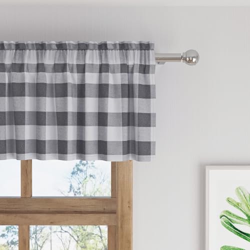 Buffalo Check Plaid Valances Gingham 1 Pack Tiers Rod Pocket Grey and White Farmhouse Short Curtains For Windows Treatment Decor Small Curtains Over Sink For Kitchen (54"W x 10"L (Pack of 1) / Grey and White)